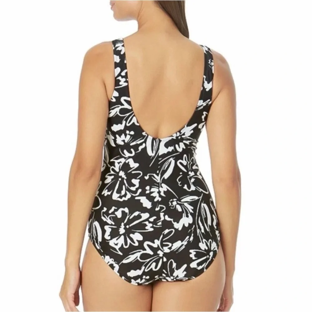 Hurley Ink Fresco Floral One Piece Swimsuit Bathing Suit Size XL‎ Monochrome